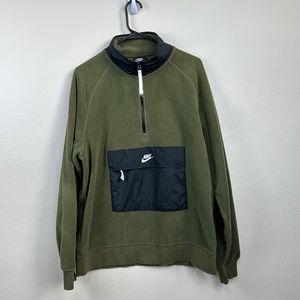 Nike quarter zip Green fleece sweatshirt with kangaroo pocket mens Large